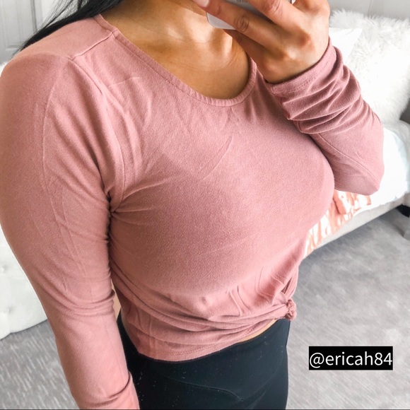 Mind Code mauve twisted crop top pullover long sleeve - Picture 3 of 13